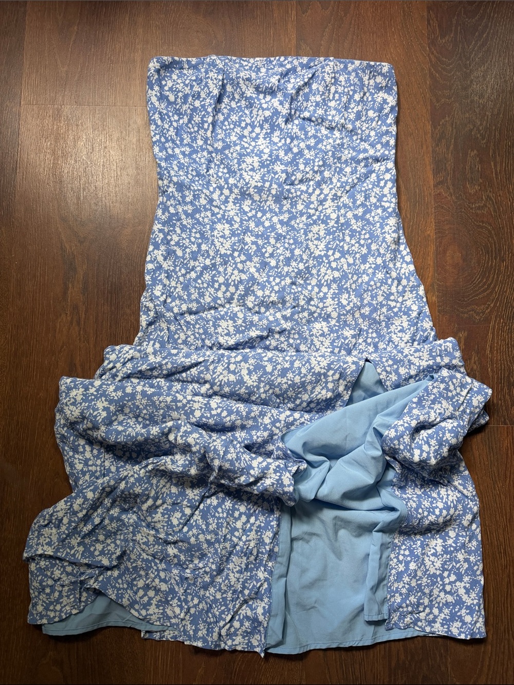 Lulu's Light Blue Floral Strapless Maxi with Slit